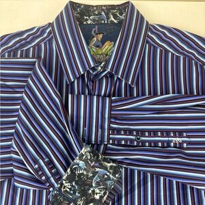 Robert Graham Men’s L/S casual button down striped/paisley cuff-Large